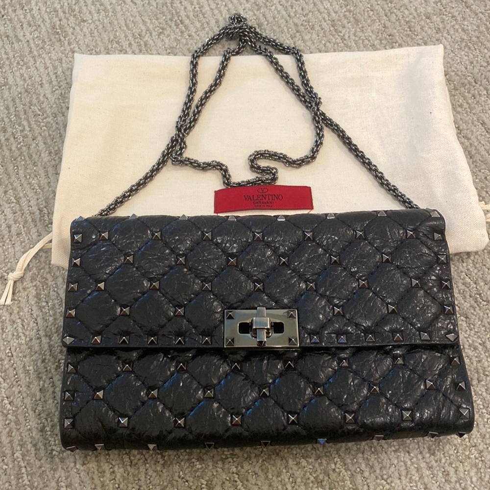 Valentino Silver Spike Crossbody Cluck with Chain strap